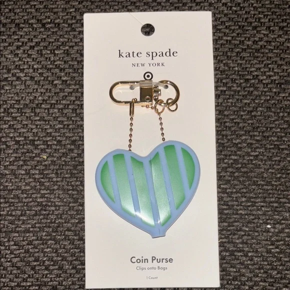 Kate Spade Green and Blue Striped Heart Keychain/Coin purse - Picture 1 of 4